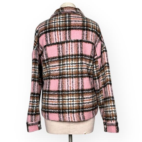 LULUS The City is Calling Plaid Pink Shacket Lagenlook Relaxed Coquette Cozy - Picture 11 of 16